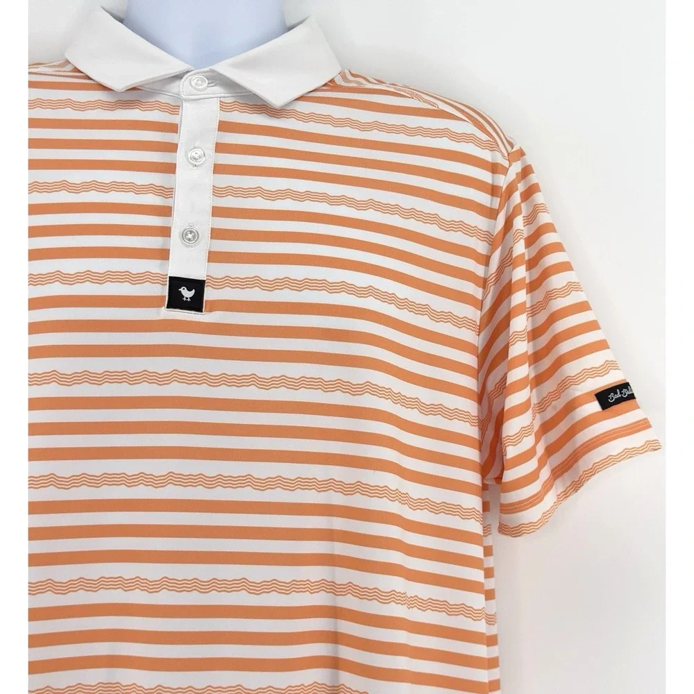 Bad Birdie Polo Shirt Men XL‎ Orange Stripe Golf Performance Stretch